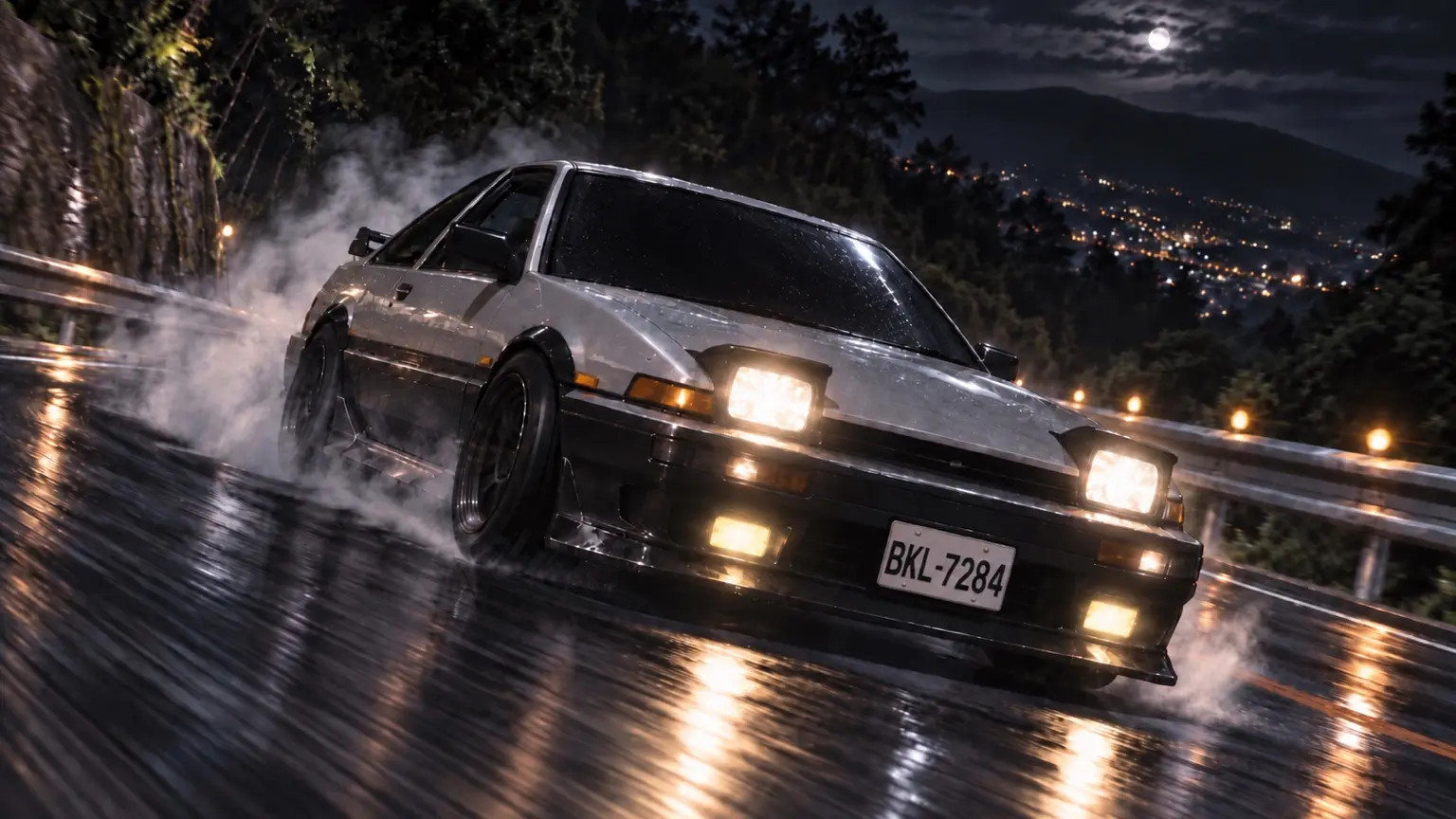 掀燈跑車過彎近景